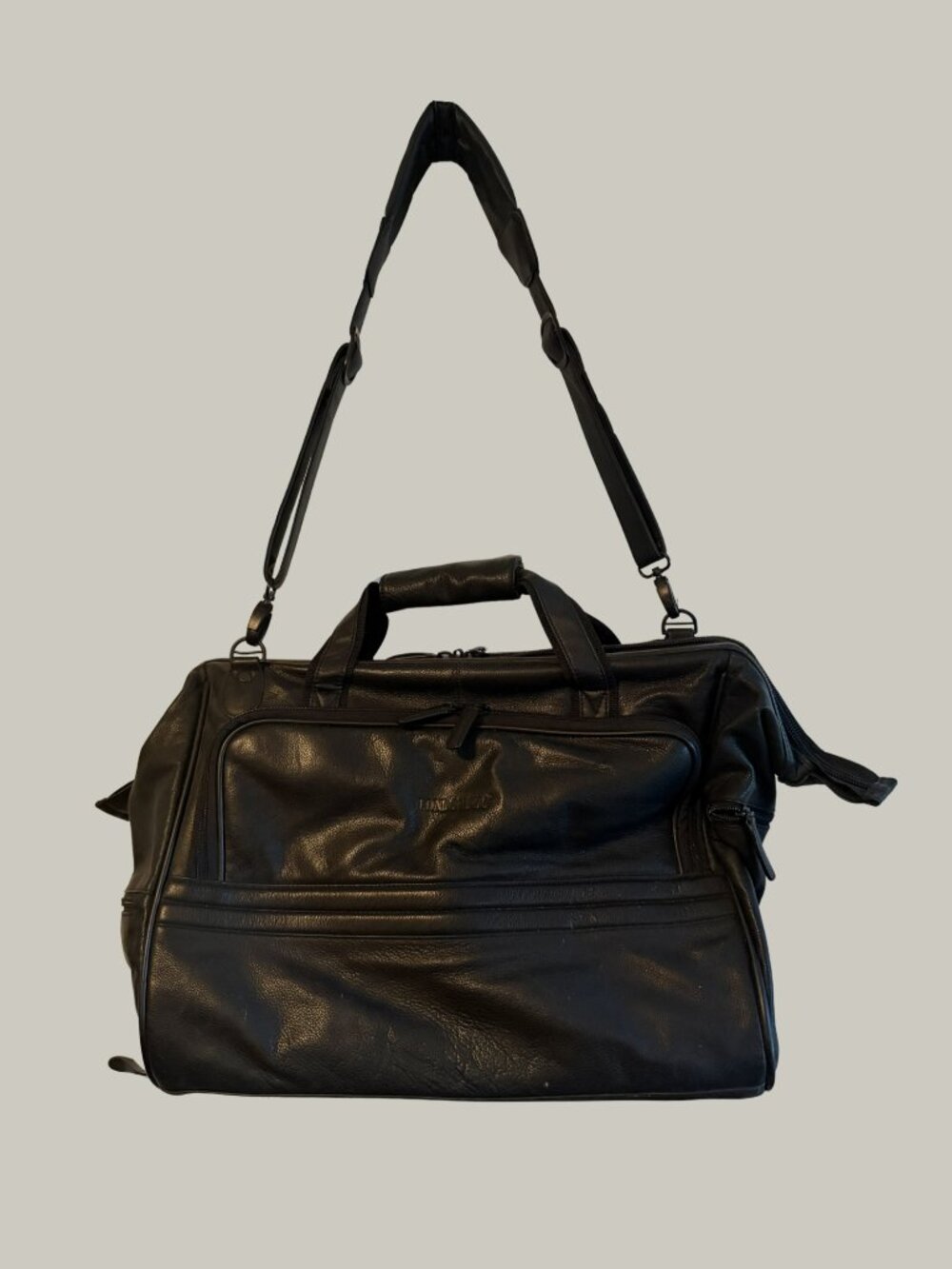London Fog Black Pebbled Leather Travel Weekender Duffle Bag